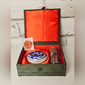 Vintage Chinese Soapstone Dragon Seal Stamp w Ink Box Set